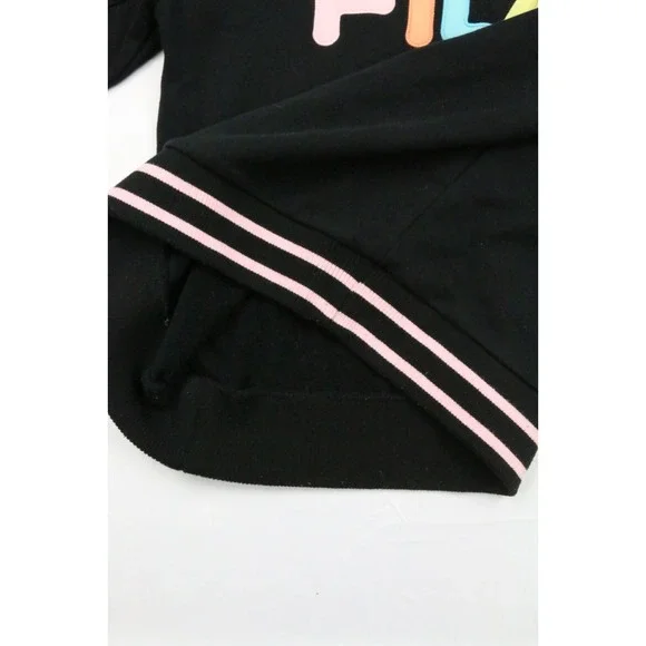 Fila Sweatshirt Womens French Terry Elastic Hem Stretch Black Rainbow Crew Neck - Picture 9 of 15